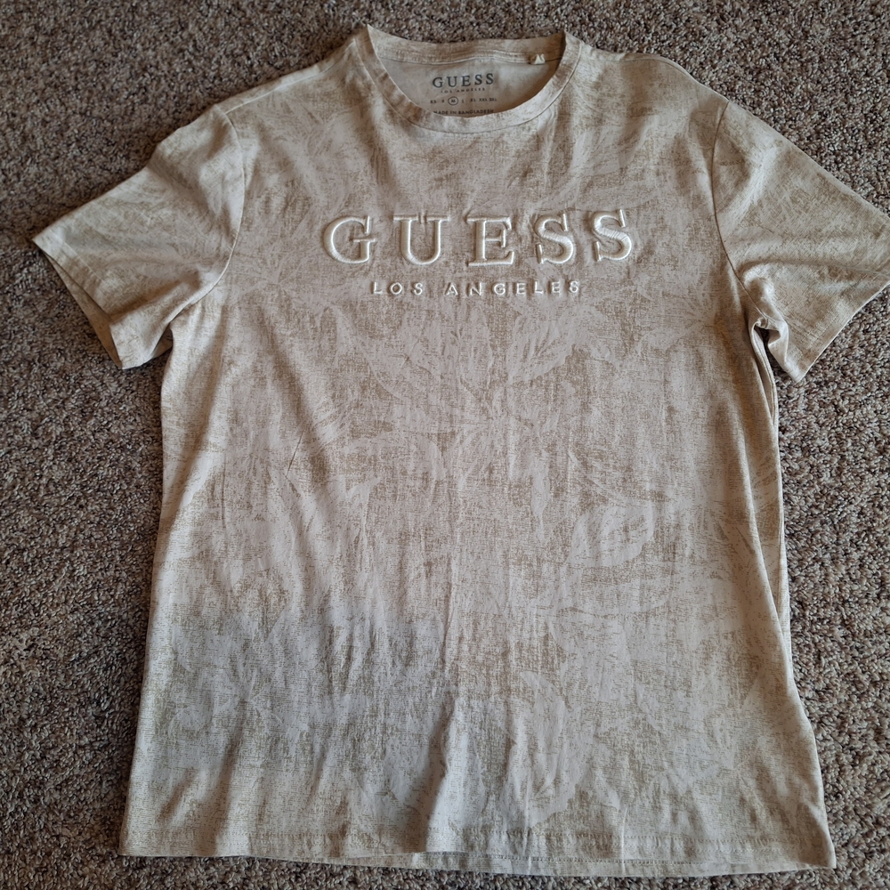 GUESS Womens Cream Embrodered Logo T‑Shirt